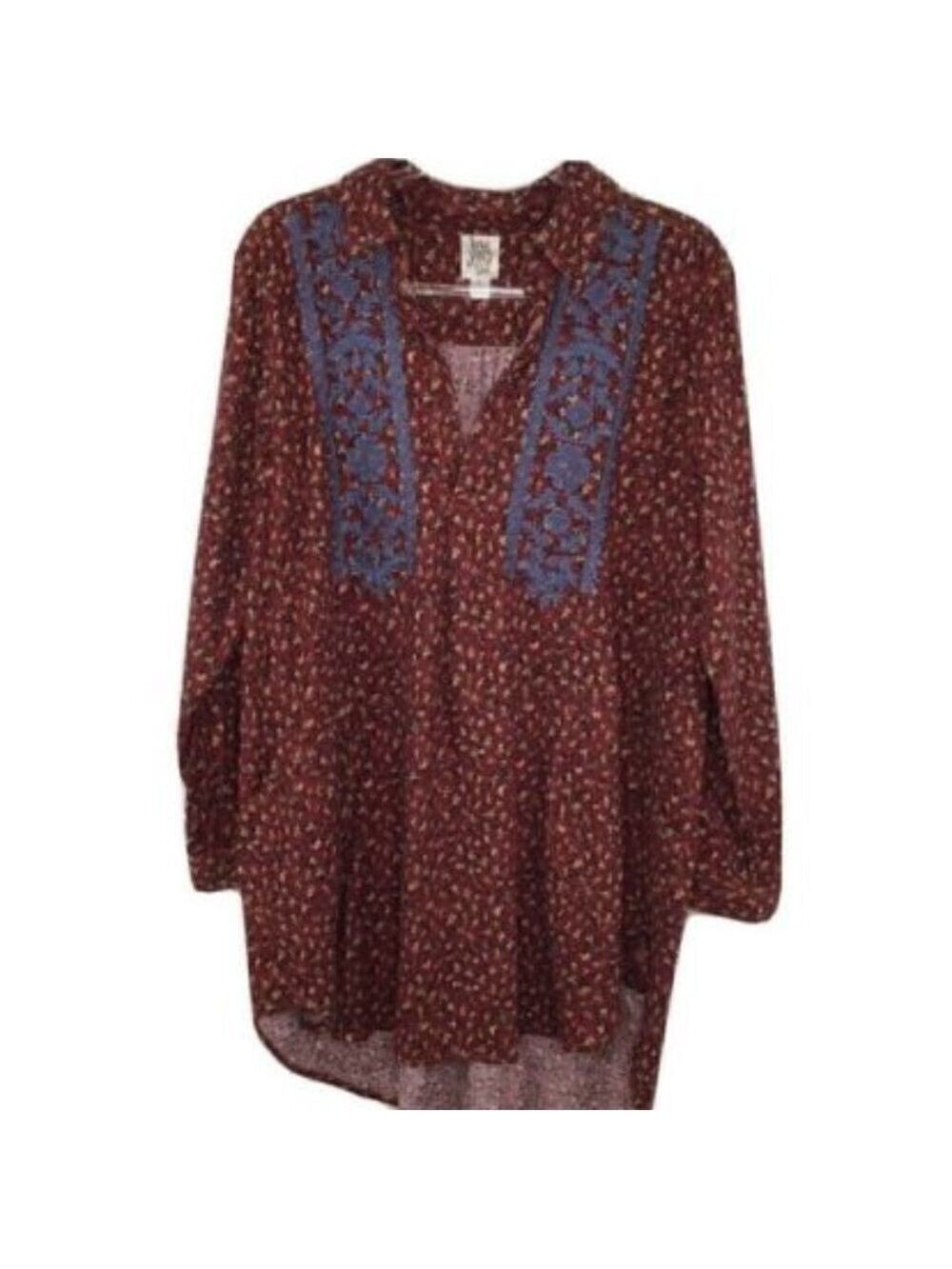 Ivy Jane Long Sleeve V Neck Tunic Top Large Red